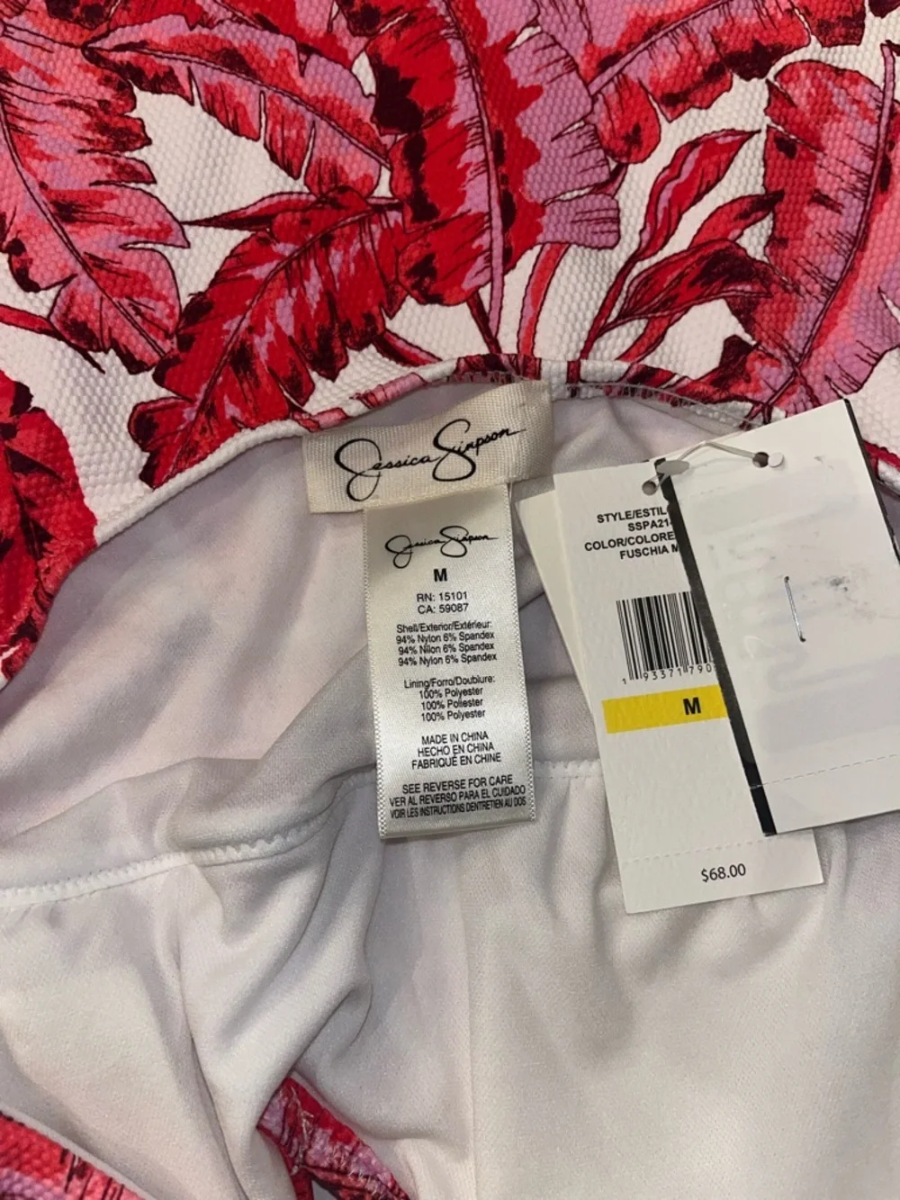 Jessica Simpson Paradiso Palm Tankini Top Fuchsia Pink Tropical Cross Back SZ:M